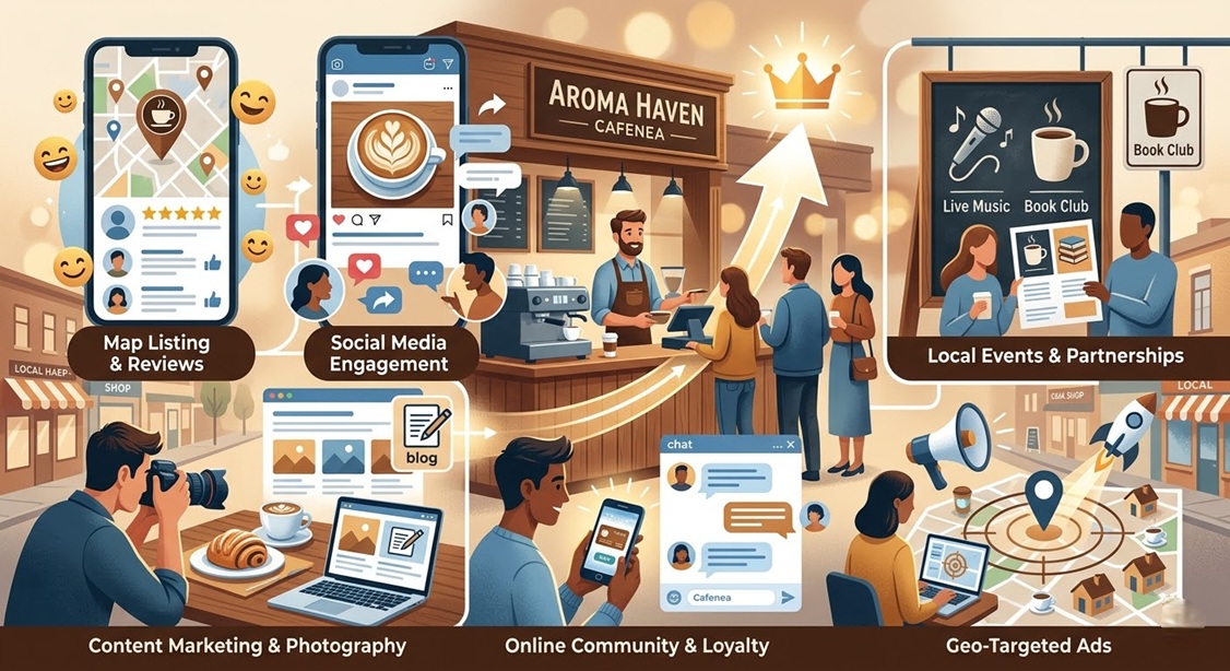 Cum se poate promova pe internet o cafenea locală pentru a-și forma o reputație mai bună